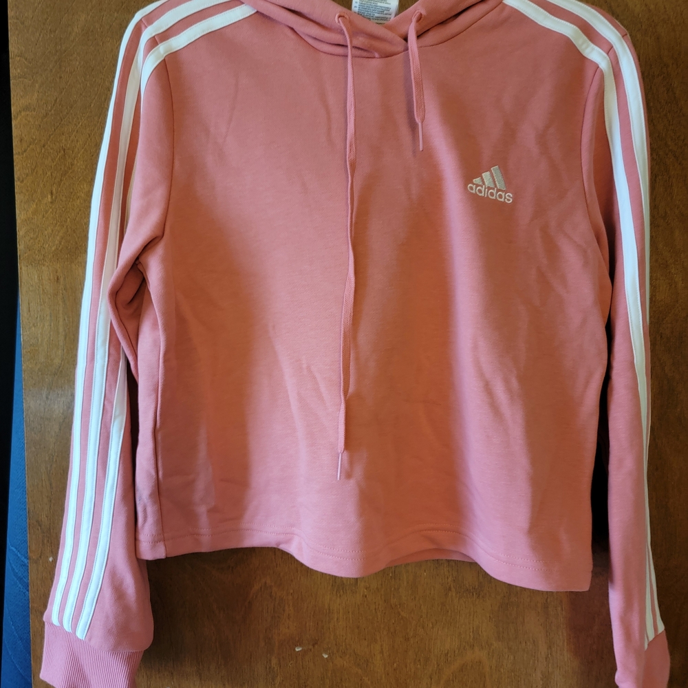 Women Adidas Pink Hoodie with White Stripes